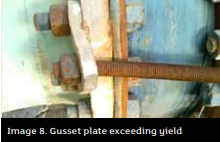 Picture showing gusset plate exceeding yield